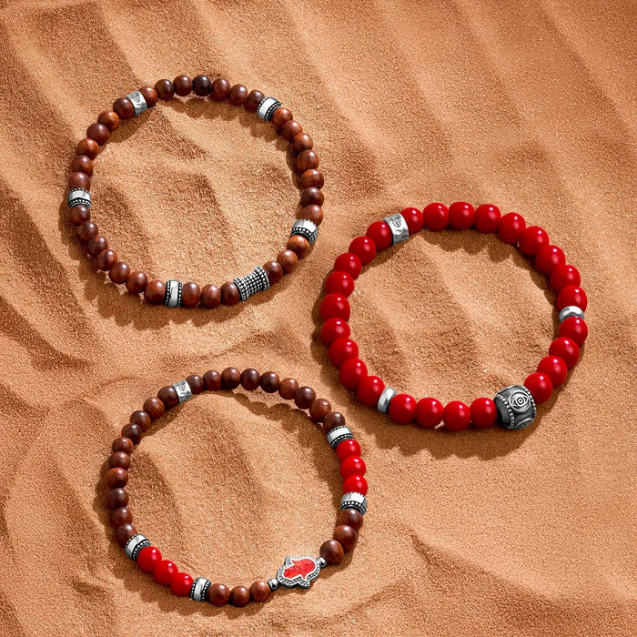 Coral & Wood Harmony Bracelet Set