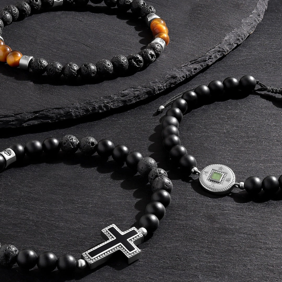 Steadfast Vision Cross Onyx & Lava Bracelet