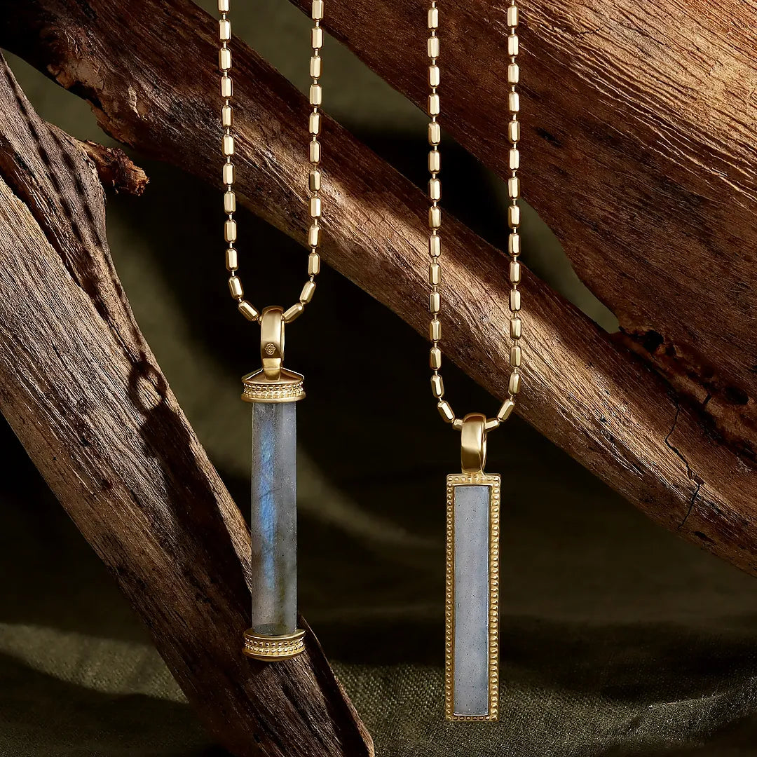 Mystic Terrain Labradorite Bar Pendant Necklace