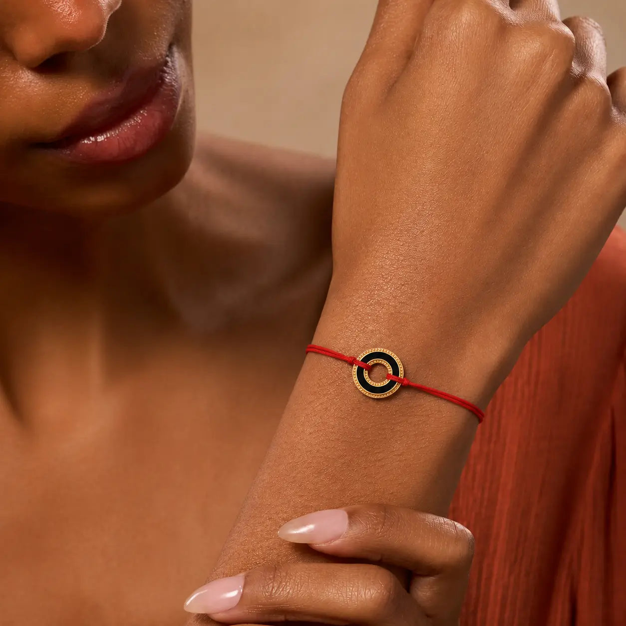 Grounded Flow Onyx Karma Circle Red String Bracelet