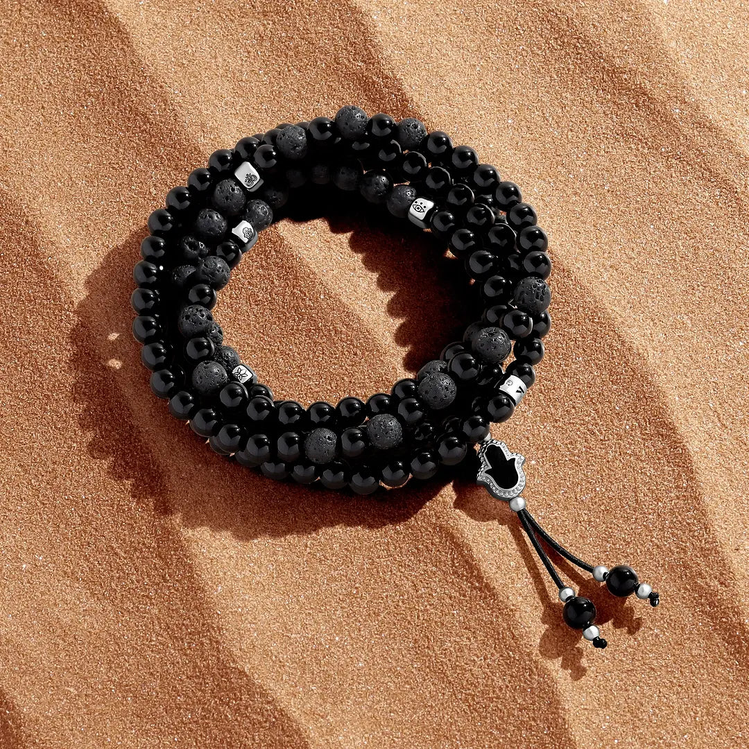 Shielded Path Hamsa Onyx & Lava Necklace