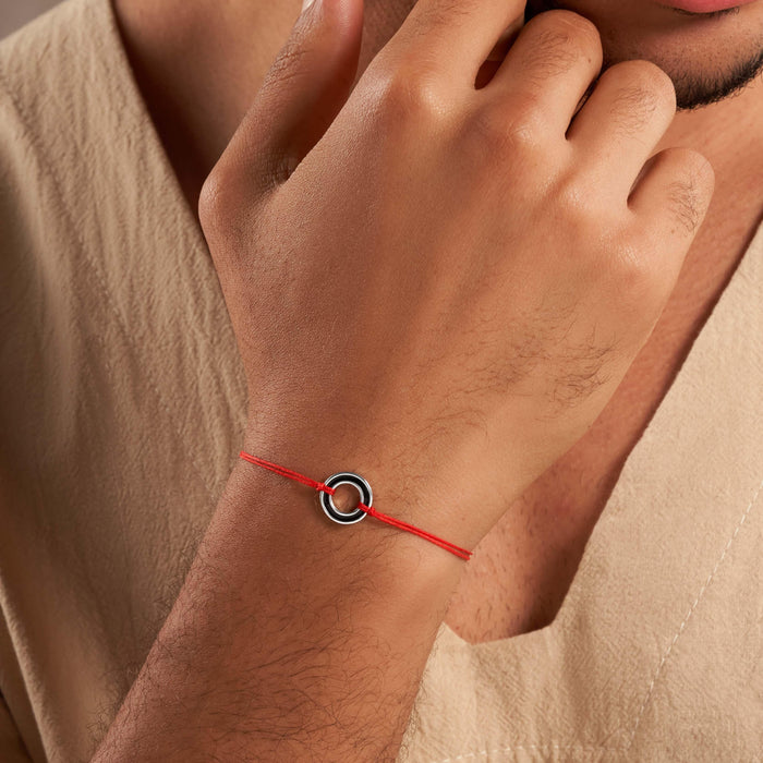 Spiritual Connection Black Enamel Karma Circle Red String Bracelet