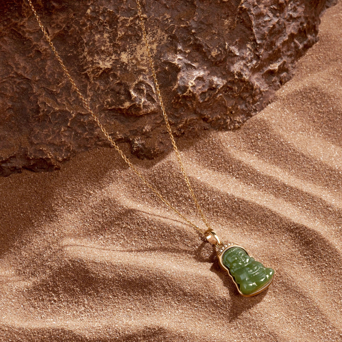 Pure Nirvana 14K Gold Jade Buddha Necklace