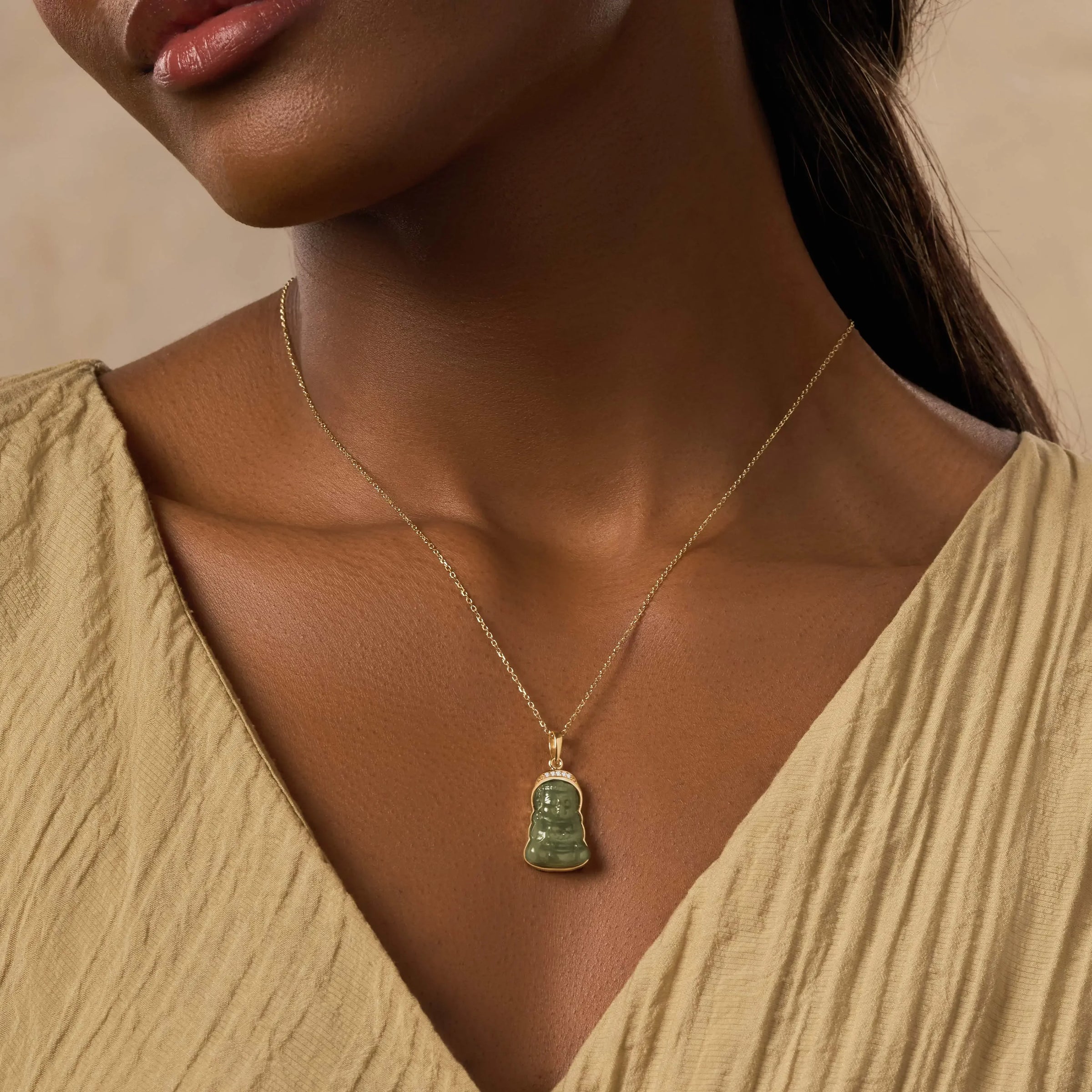 Pure Nirvana 14K Gold Jade Buddha Necklace