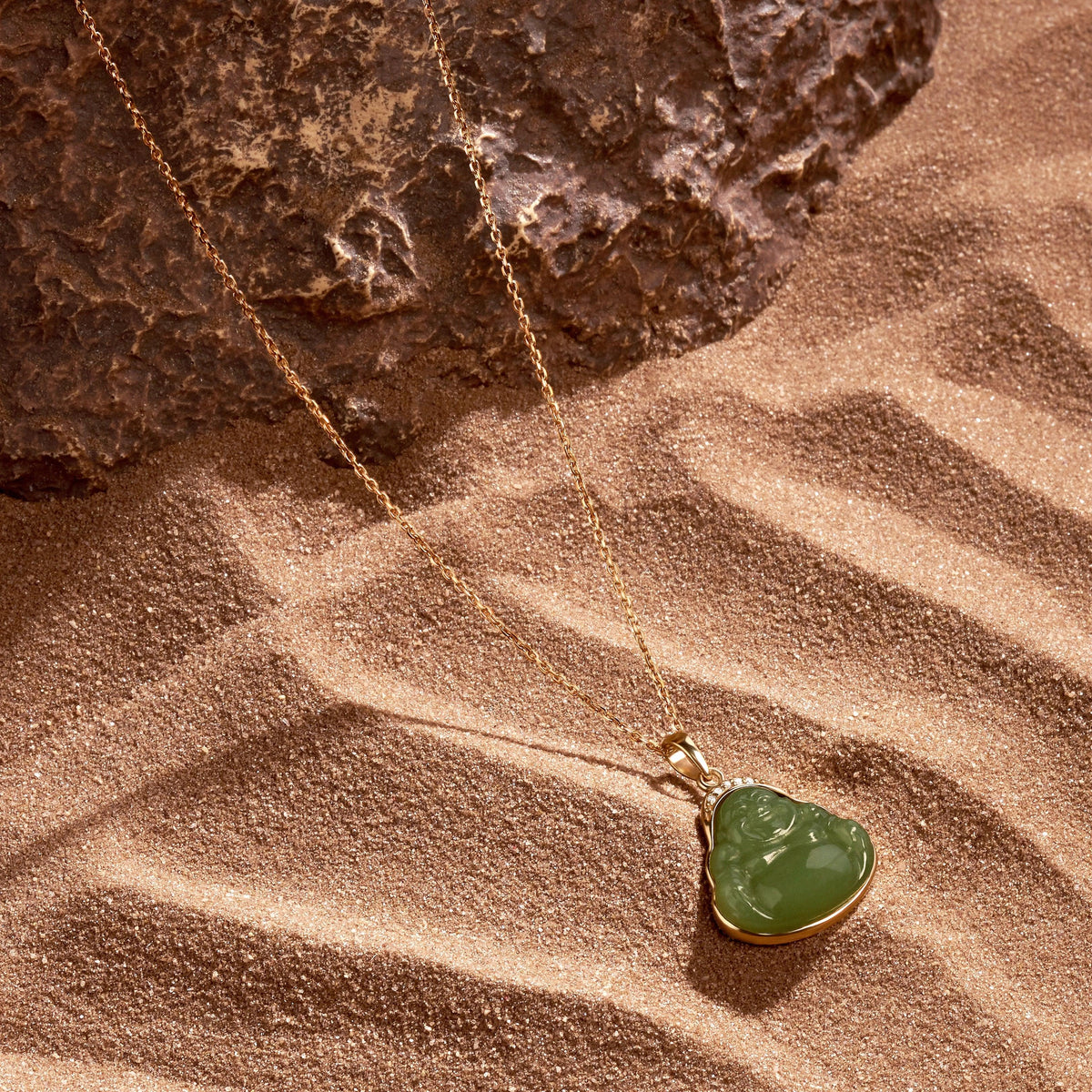 Reaching Nirvana 14K Gold Jade Buddha Necklace