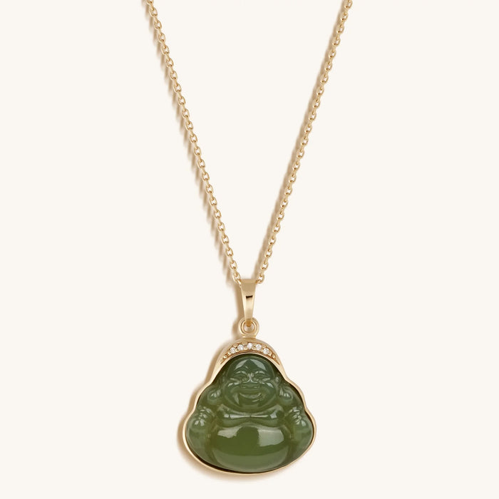 Reaching Nirvana 14K Gold Jade Buddha Necklace