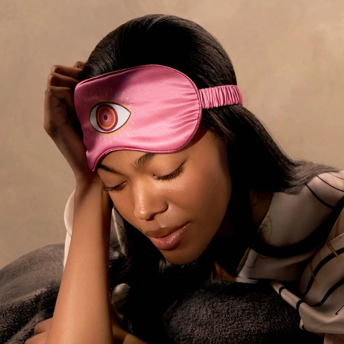 Opulent Rest Evil Eye Pink Silk Eye Mask