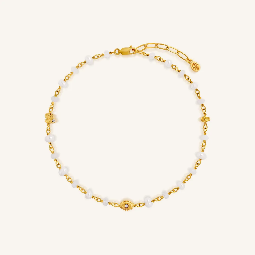 Peaceful Aura Moonstone & Pearl Protection Anklet