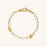 Infinite Potential 14K Gold Ethiopian White Opal Evil Eye Disk Bracelet