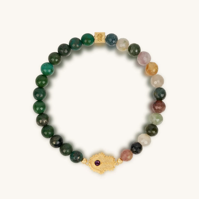 Spiritual Transformation Green Pyrite Tourmaline Hamsa Charm Bracelet