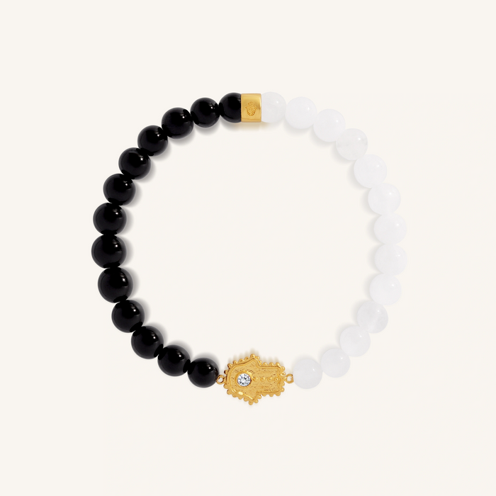 Soothing Vibes White Jade & Onyx Hamsa Bracelet