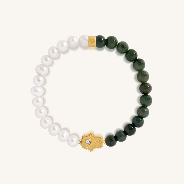 Open Heart Pearl & Jade Hamsa Bracelet