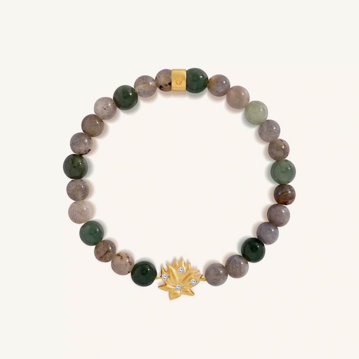 Clarity of Spirit Labradorite & Jade Lotus Bracelet