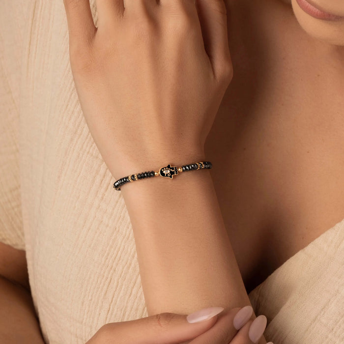 Intuitive Guardian Eye of Horus Hamsa Hematite Bracelet