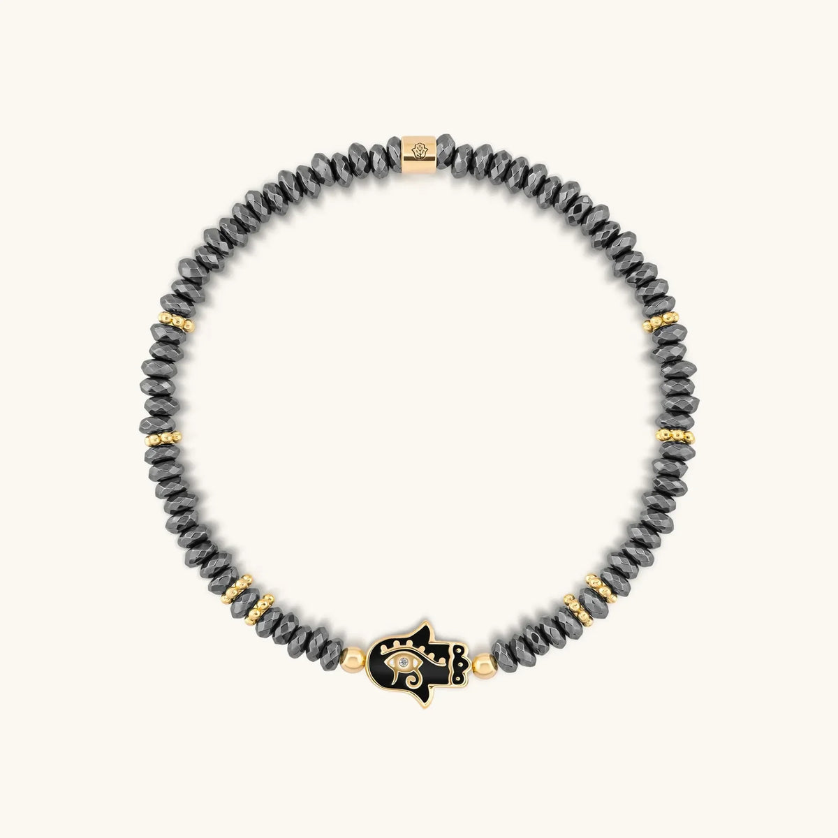 Intuitive Guardian Eye of Horus Hamsa Hematite Bracelet