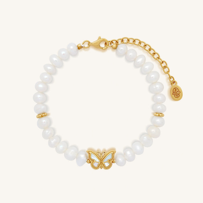 Spiritual Balance Pearl & Mother of Pearl Butterfly Gold Bracelet