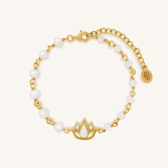 Intentions Aligned Rainbow Moonstone Lotus Gold Bracelet