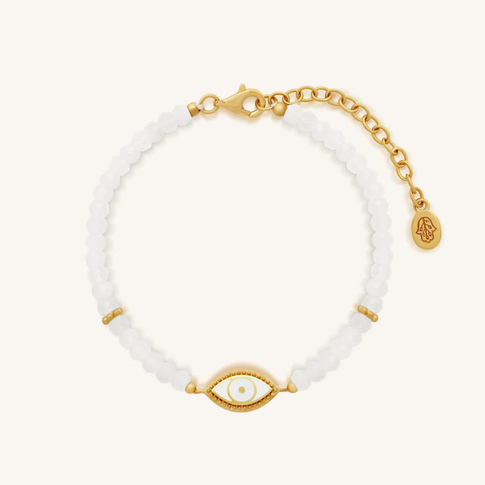 Luminous Harmony Rainbow Moonstone Evil Eye Gold Bracelet