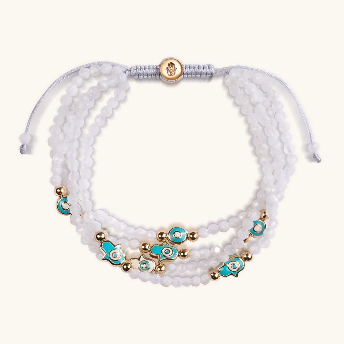 Mindful Cleanse Moonstone Enamel Evil Eye Hamsa Bracelet