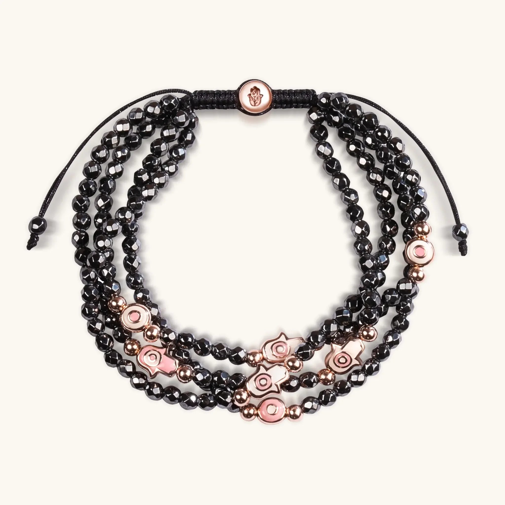Enduring Aura - Hematite Enamel Evil Eye Hamsa Bracelet