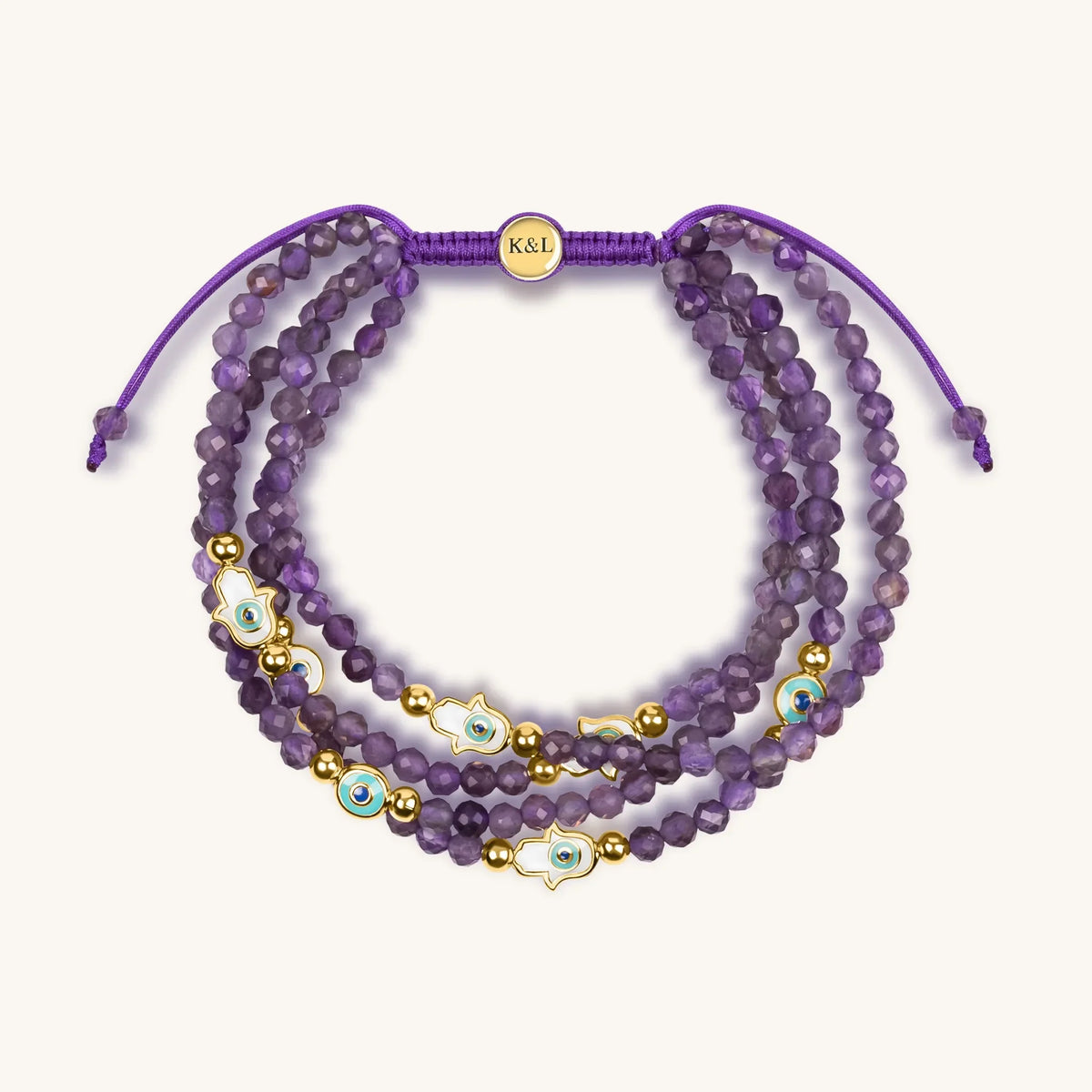 Inner Wisdom Amethyst Hamsa Evil Eye Charm Bracelet