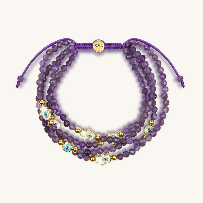 Inner Wisdom Amethyst Hamsa Evil Eye Charm Bracelet