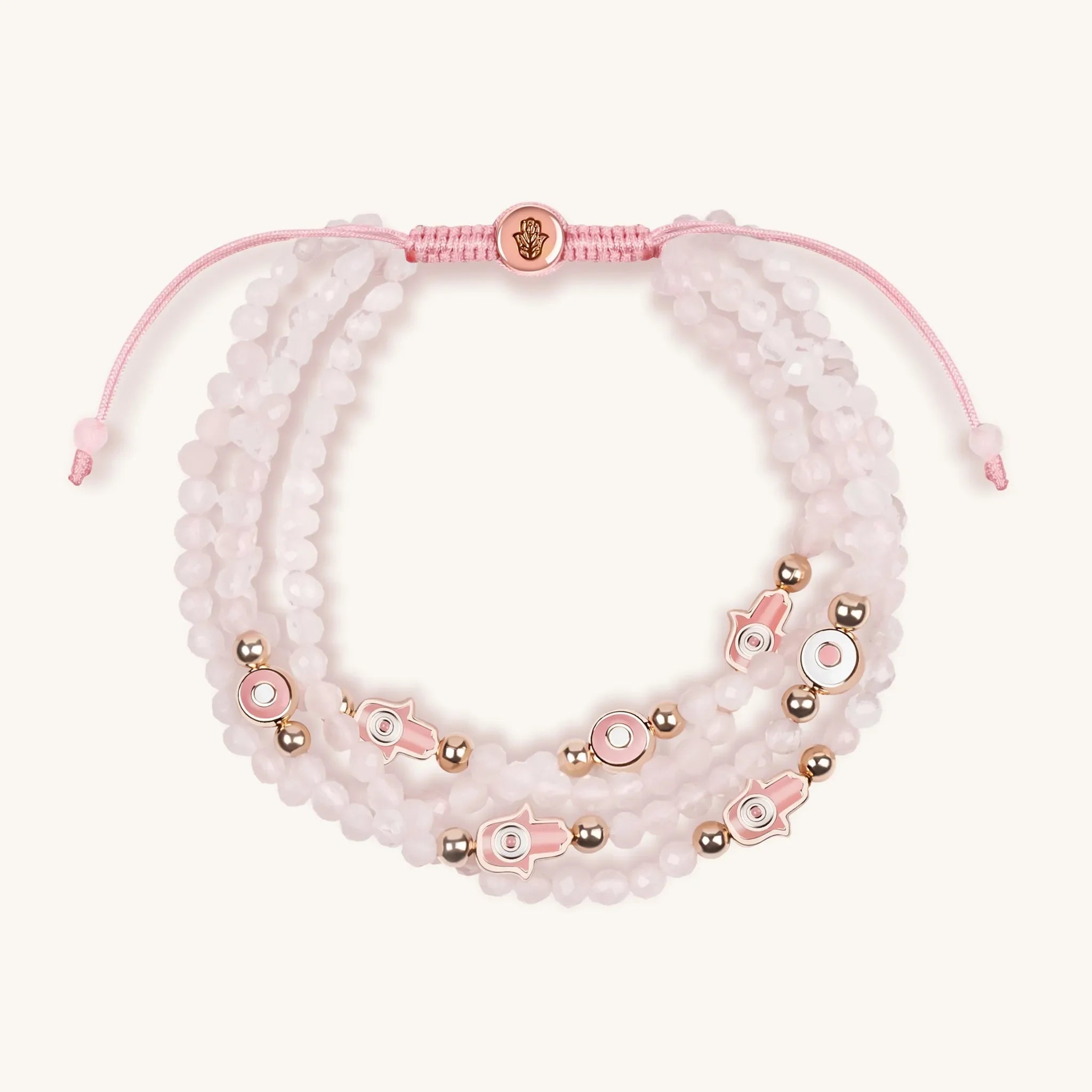 Gentle Soul Rose Quartz Hamsa Evil Eye Charm Bracelet