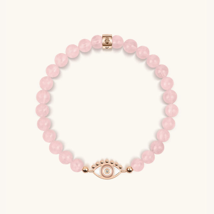 Emotional Healing Rose Quartz Evil Eye Charm Bracelet