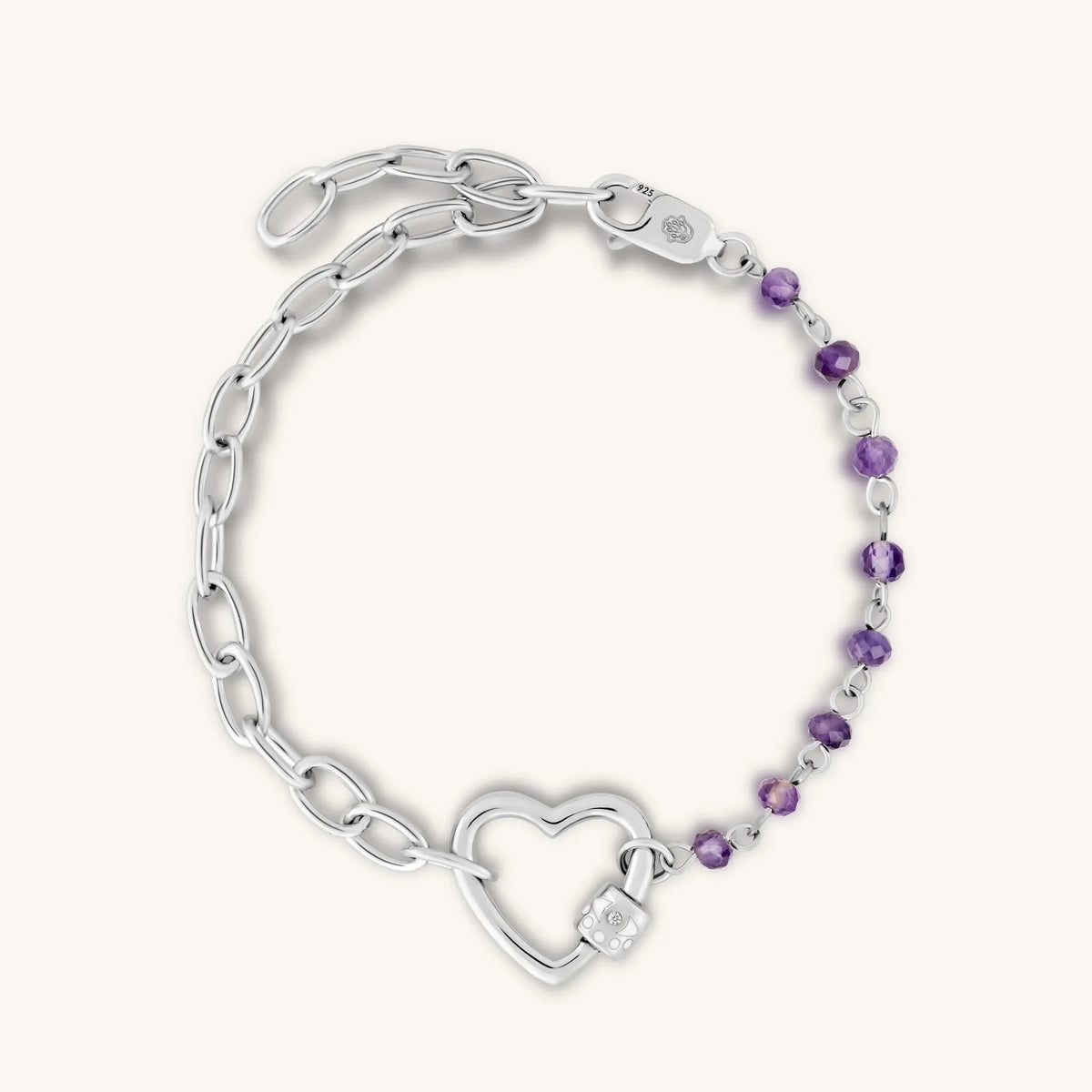 Warm Protection - Silver Heart Amethyst Bracelet