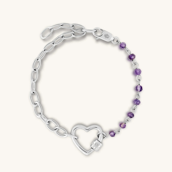 Warm Protection - Silver Heart Amethyst Bracelet