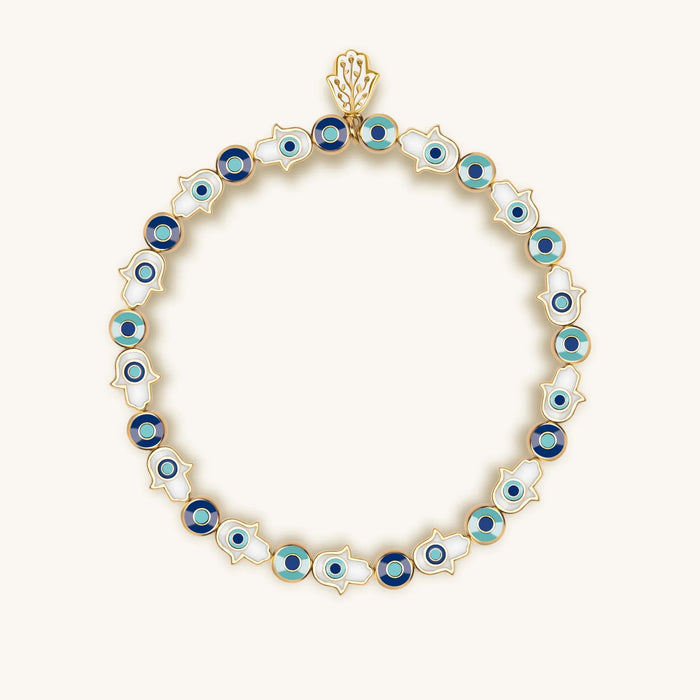 Cradled in Protection Enamel Hamsa Evil Eye Charm Bracelet