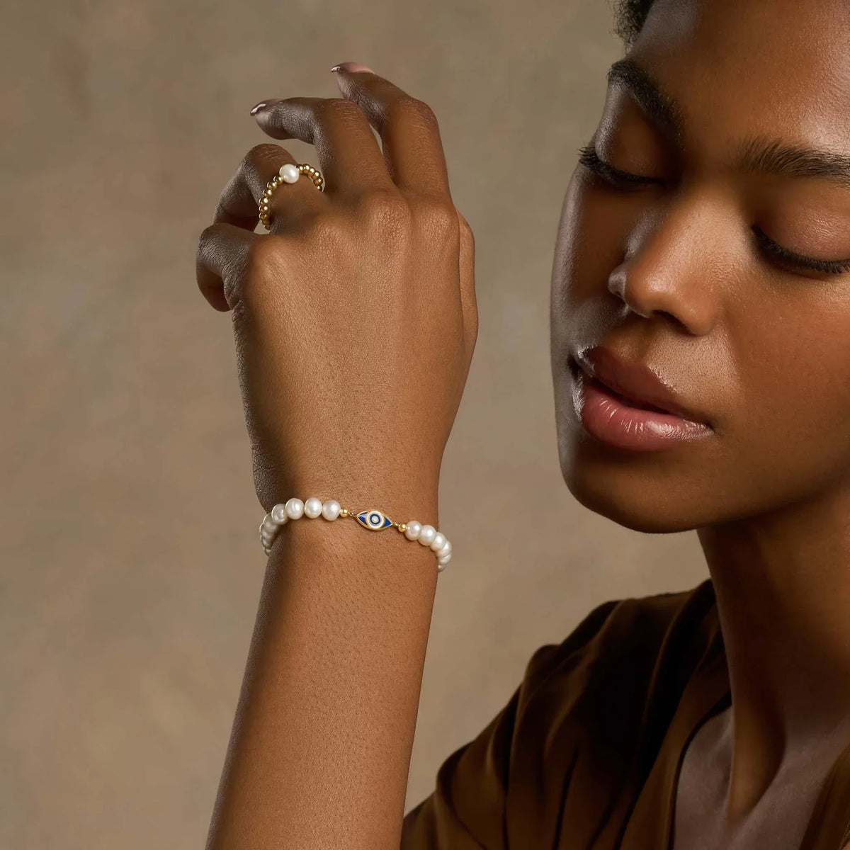 Joyful Metamorphasis Evil Eye Pearl Stretch Bracelet