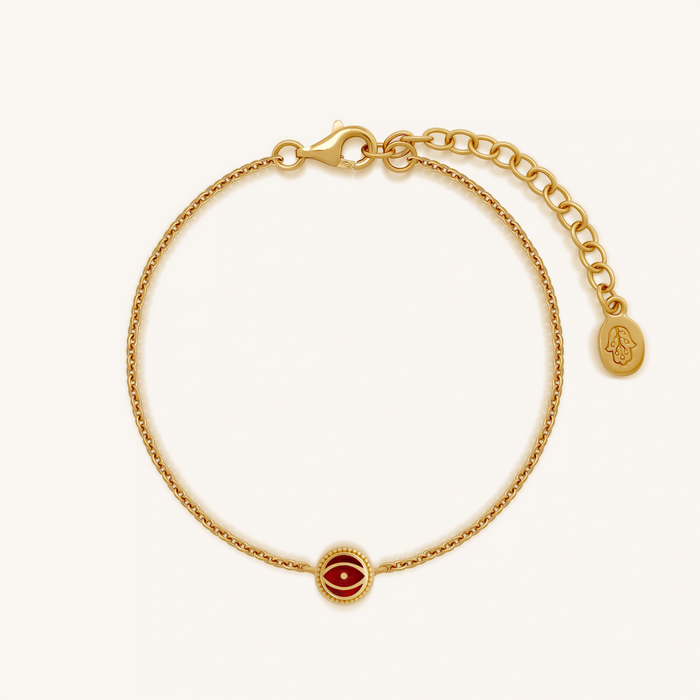 Radiant Guardian Ruby Jade July Birthstone Evil Eye Gold Bracelet