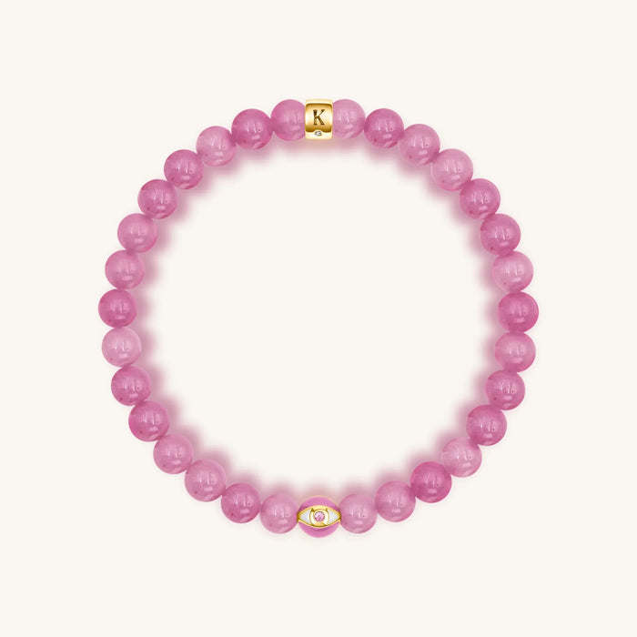 Genuine Peace Pink Tourmaline October Birthstone Evil Eye Bracelet