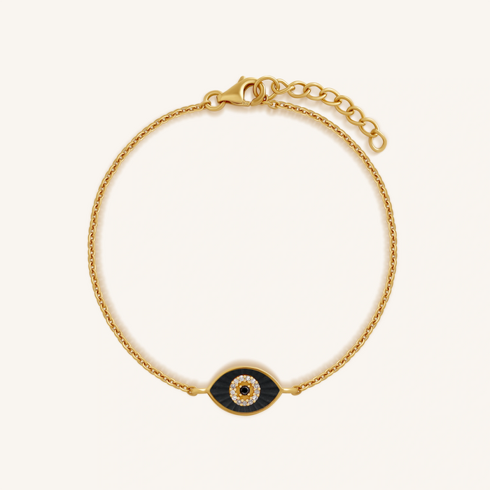 Centered Heart Onyx Evil Eye 14K Gold Bracelet