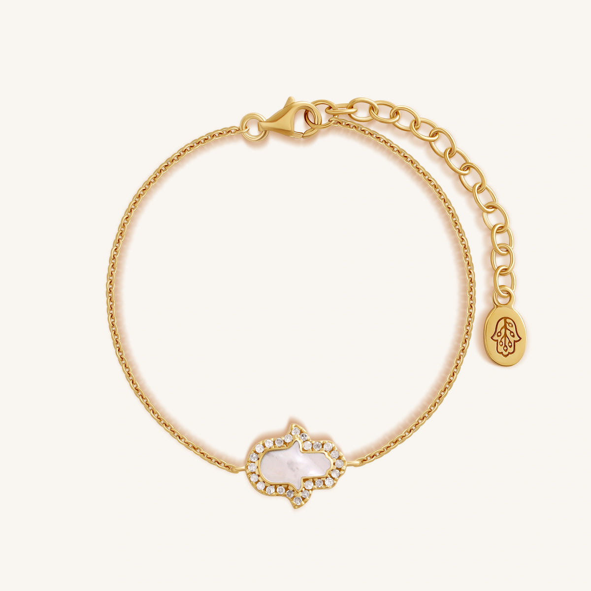 Guiding Light 14K Gold Mother of Pearl Diamond Hamsa Bracelet