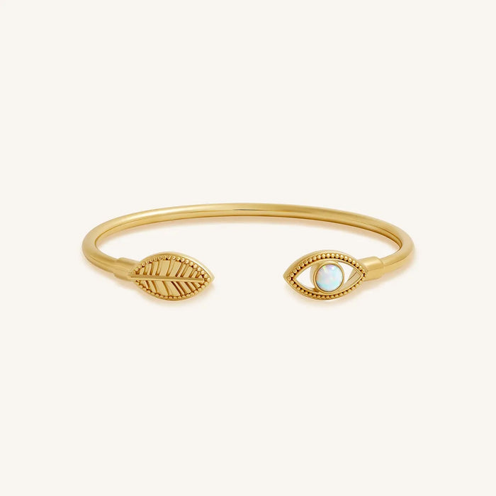 Guardian Evil Eye Feather Opal Cuff Bracelet