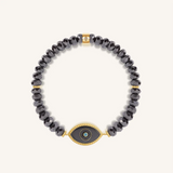Steady Light Evil Eye Hematite & Aquamarine Gold Bracelet