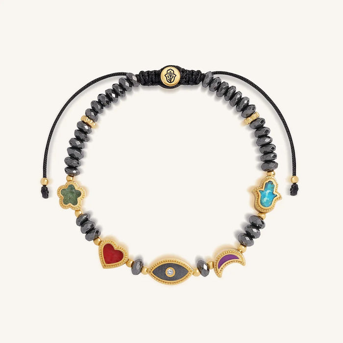 Harmonic Path Multi-Symbol Gold Drawstring Bracelet