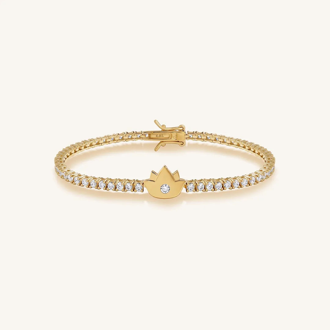 Blooming Serenity Gold Lotus Tennis Bracelet