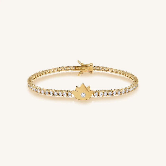 Blooming Serenity Gold Lotus Tennis Bracelet