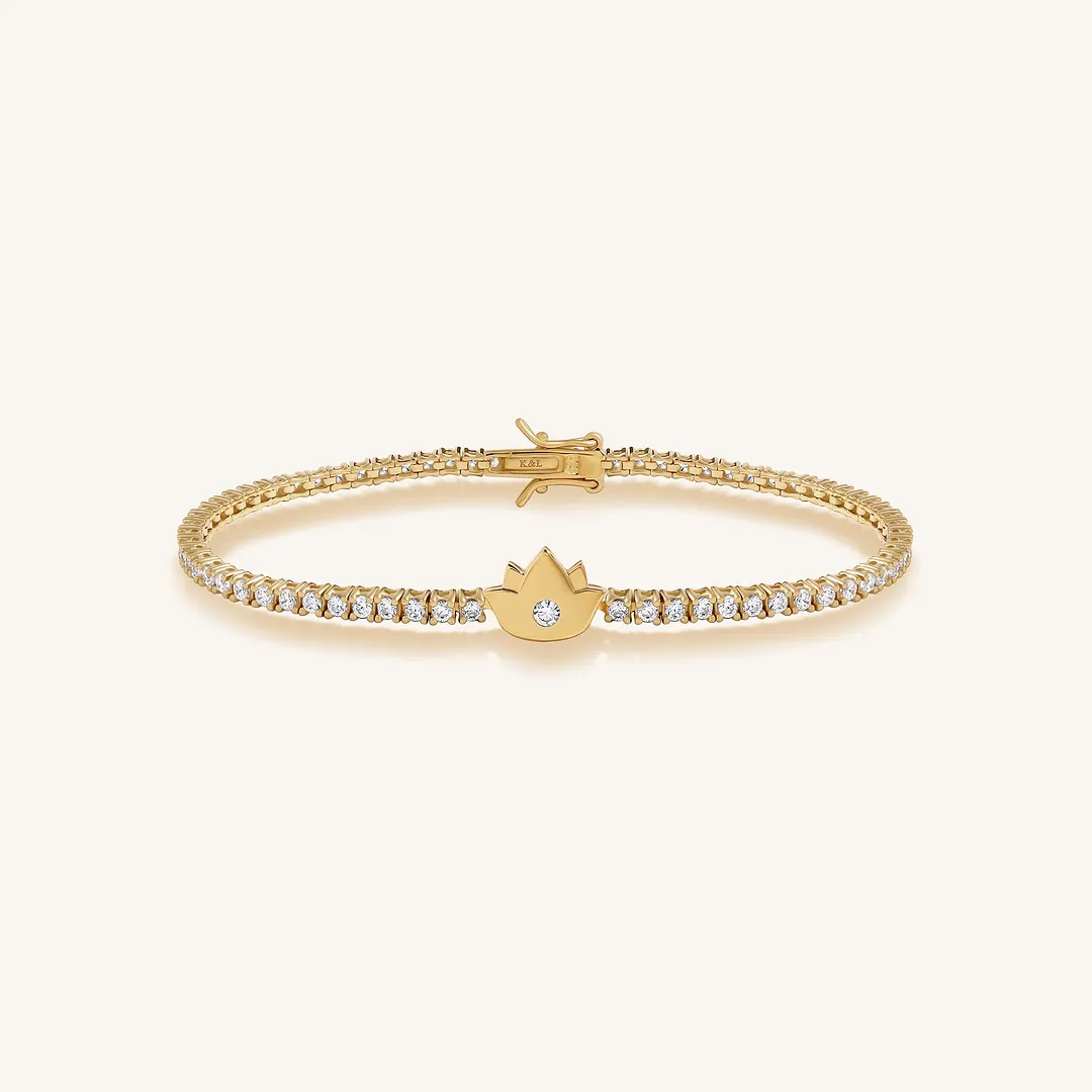Blooming Serenity Gold Lotus Tennis Bracelet