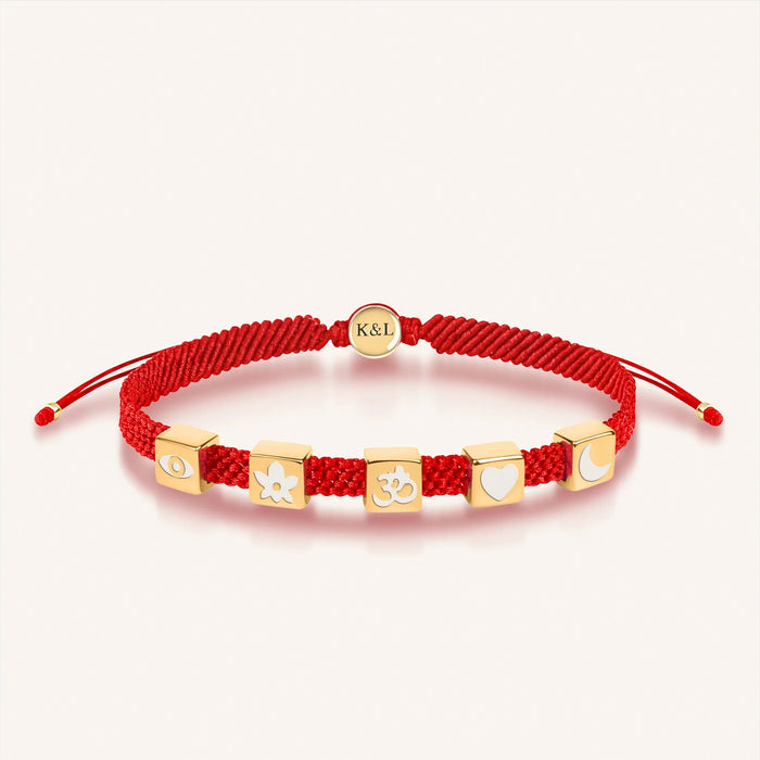 Seek Wisdom Red String White Enamel Multi Charm Bracelet