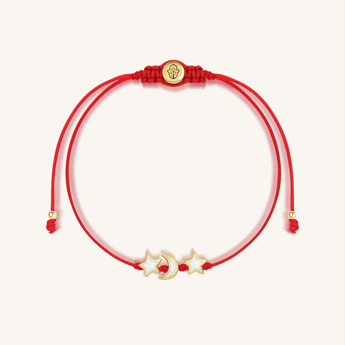 Cosmic Power White Enamel Moon & Stars Red String Bracelet