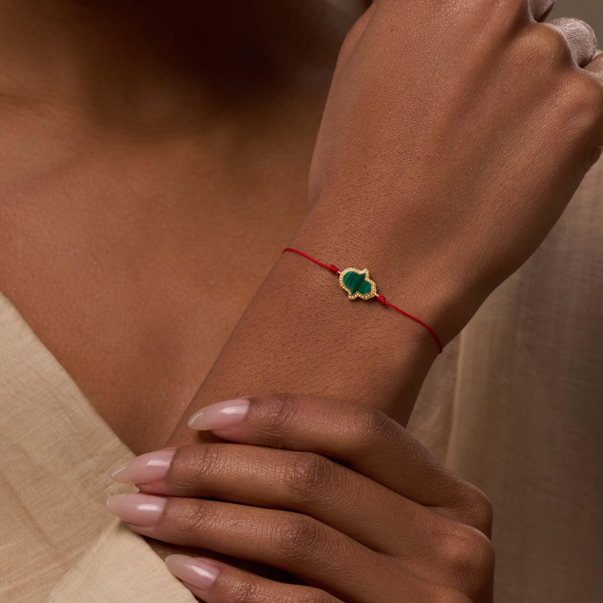 Gifted & Blessed Hamsa Malachite Red String Bracelet