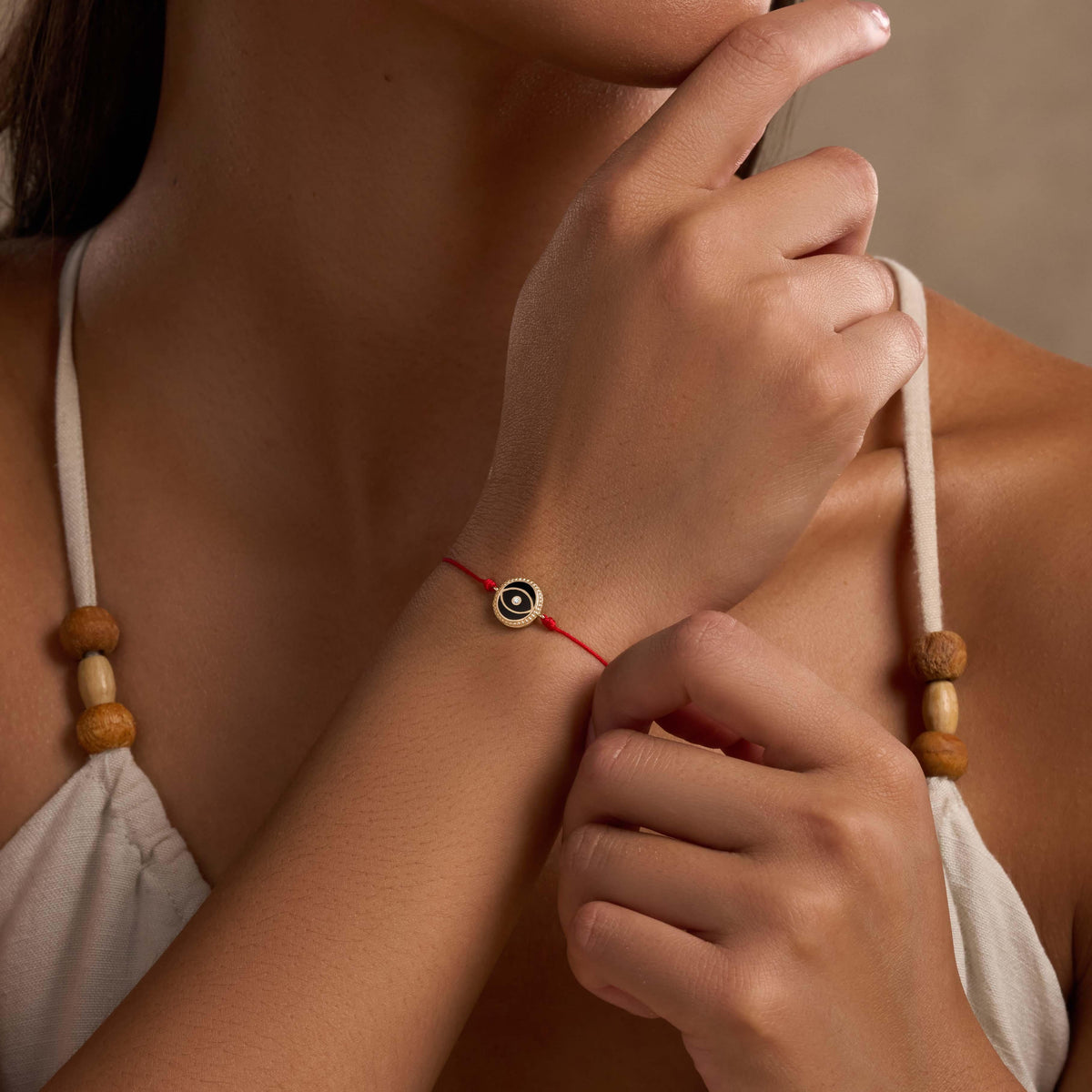 Stabilizing Energy Black Onyx Evil Eye Red String Bracelet
