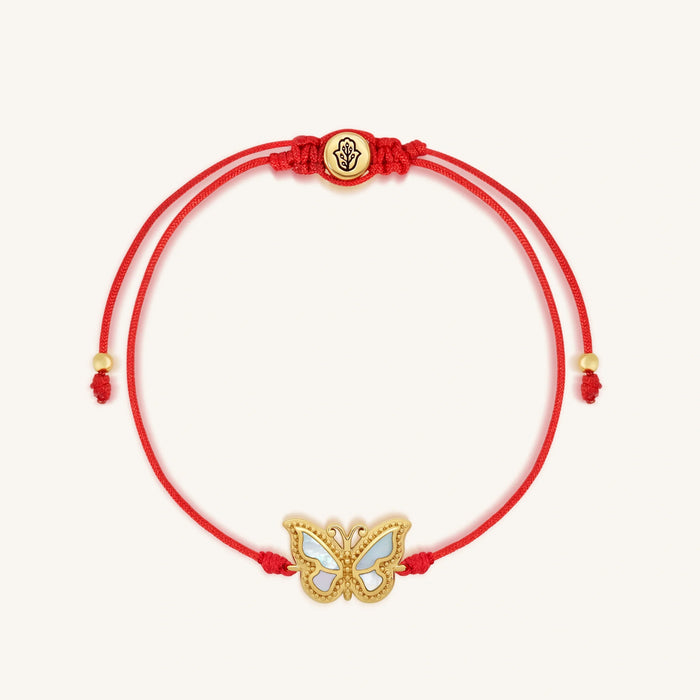 Transcendent Guide Mother of Pearl Butterfly Red String Bracelet