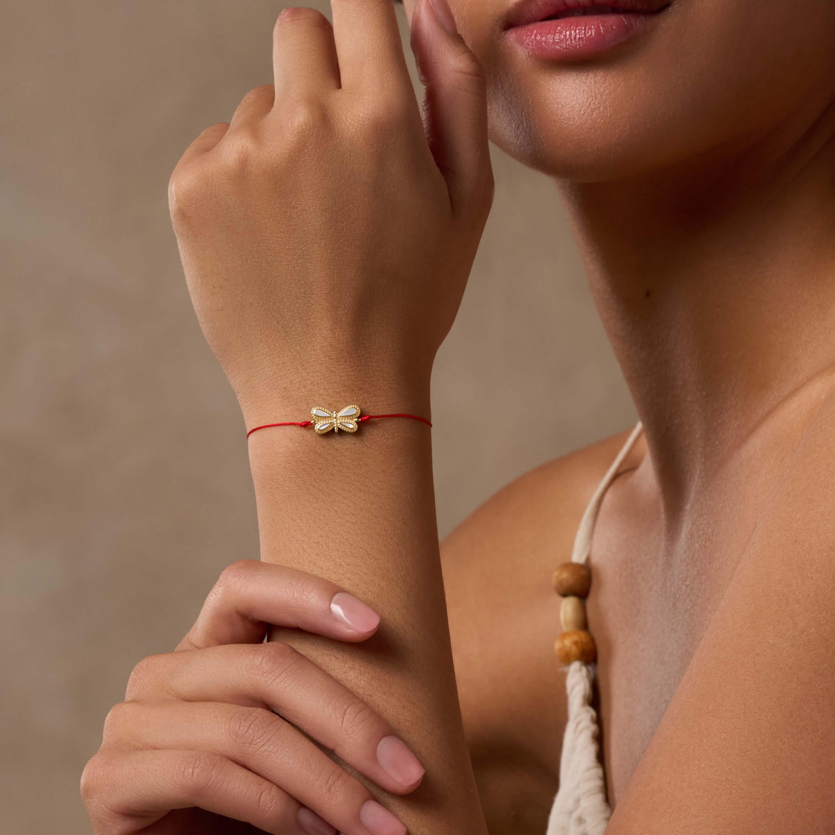 Infinite Grace Mother of Pearl Dragonfly Red String Bracelet