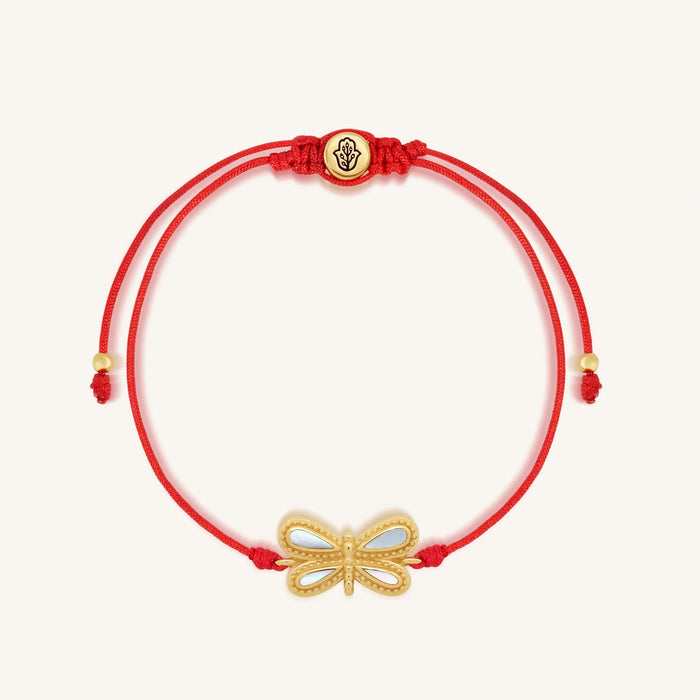 Infinite Grace Mother of Pearl Dragonfly Red String Bracelet