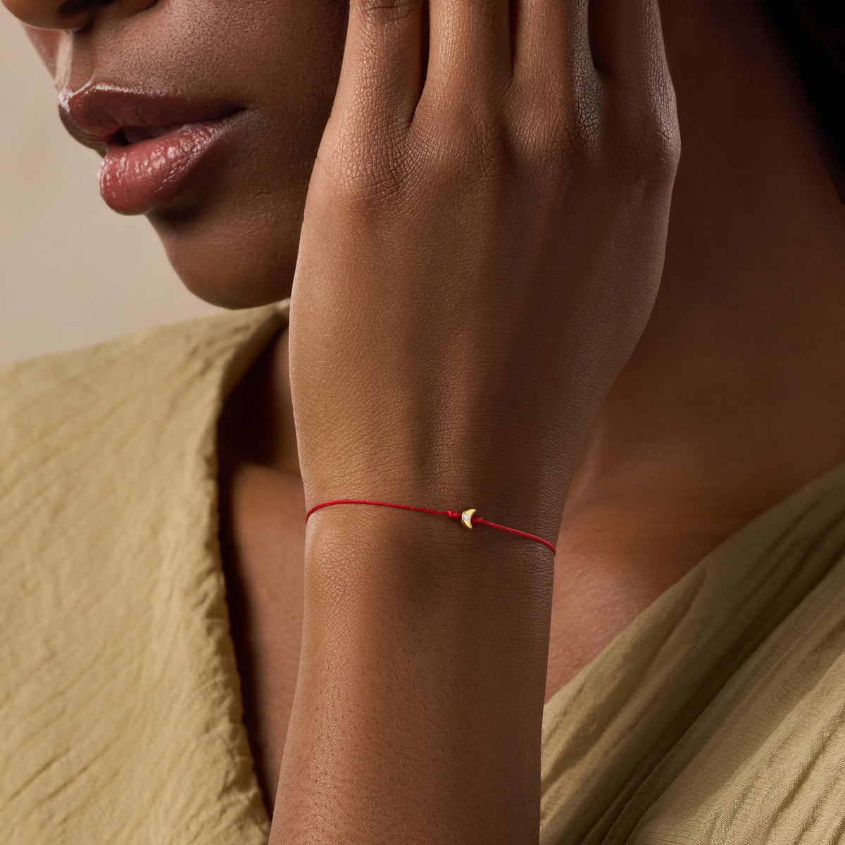 Reflected Grace 14K Gold Moon Red String Bracelet